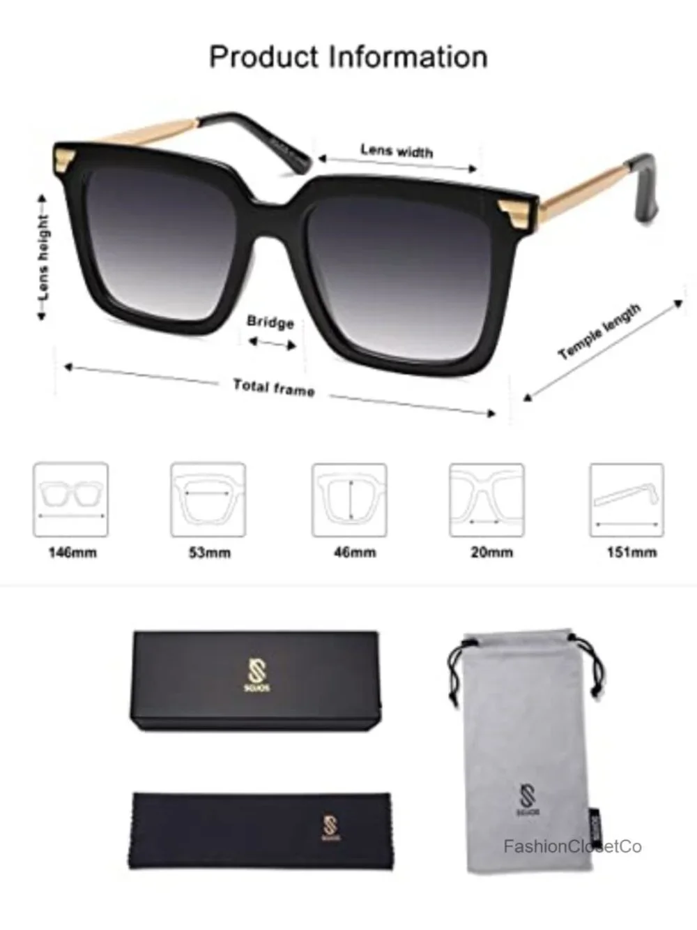 Retro Oversized Square Sunglasses UV400 HD Lens
